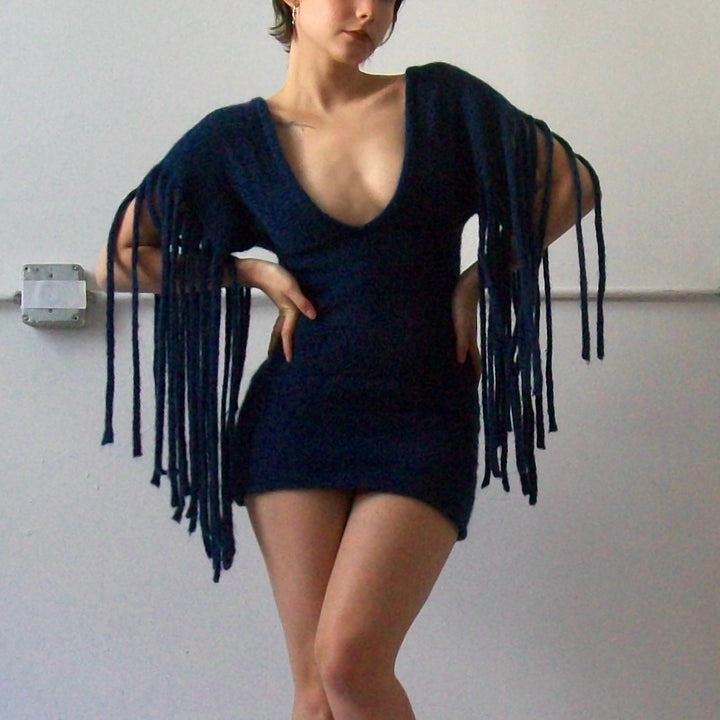 blue tassel dress